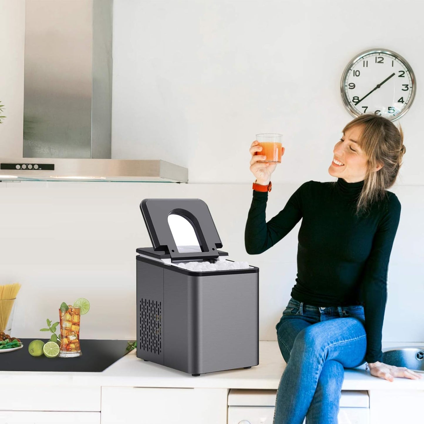 Ice Makers Countertop, Portable Ice Makes 27 lbs in 24 hrs - 9 Ice Cubes Ready in 5-7 Mins, Ice Maker Machine with Self- Cleaning Function with Ice Scoop and Basket