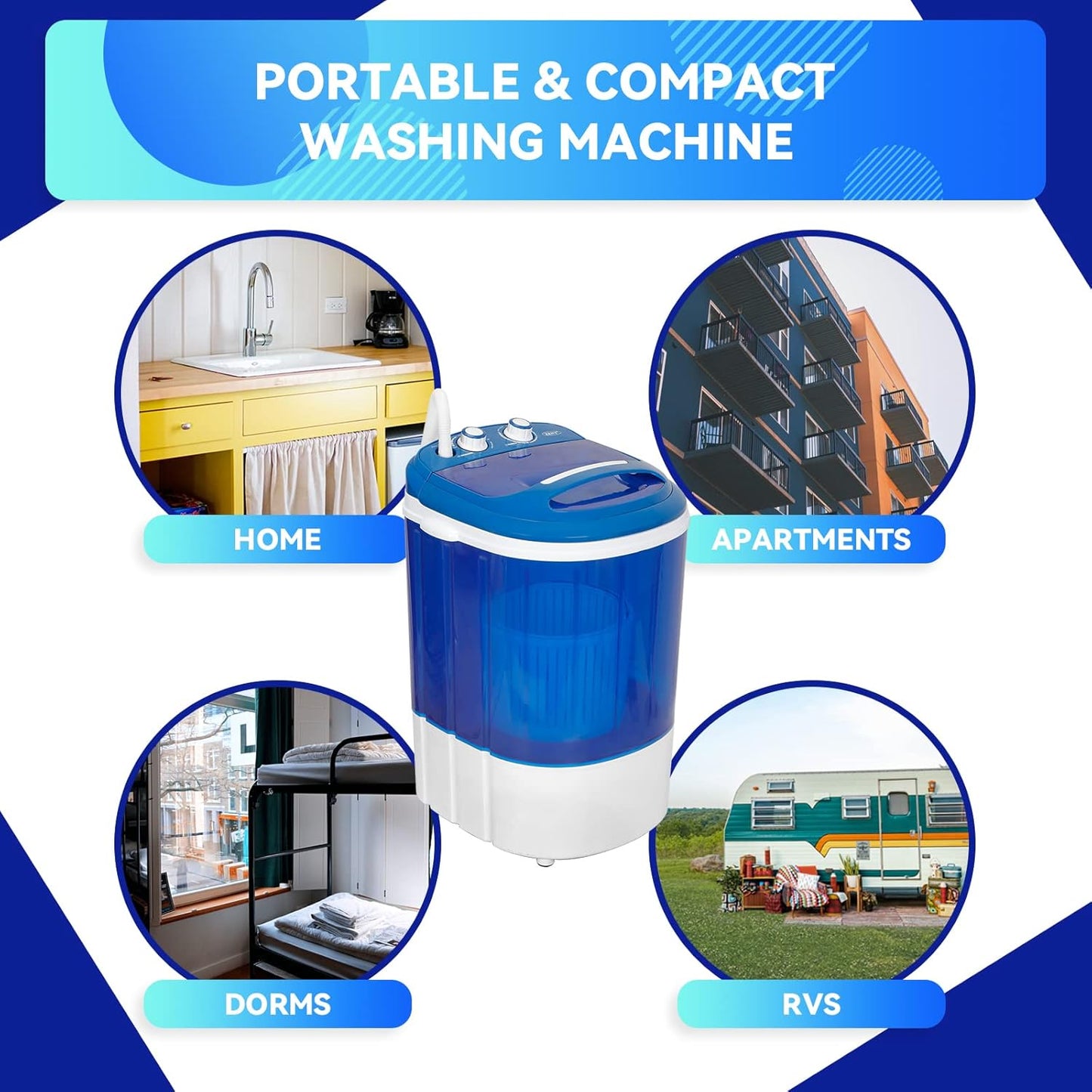 ZENY Portable Mini Washing Machine 8 lbs Washing Capacity Semi-Automatic Compact Washer Spinner Small Cloth Washer Laundry Appliances for Apartment, RV, Camping, Single Translucent Tub Blue