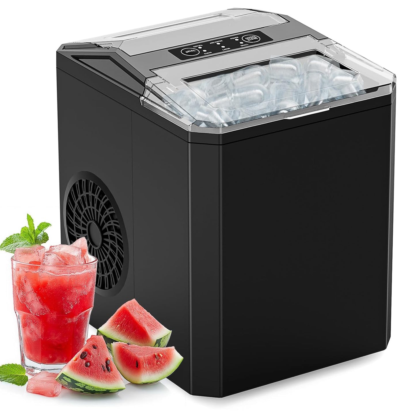 Sweetcrispy Countertop Ice Maker, Portable Ice Machine Self-Cleaning, 9 Cubes in 6 Mins, 26 lbs/24Hrs, 2 Sizes of Bullet Ice for Home Party Office, Black
