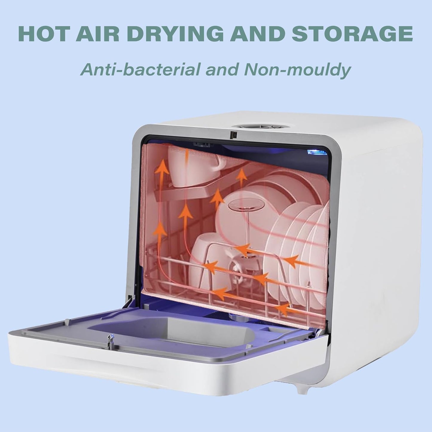 Portable Countertop Dishwashers, Compact Dishwashers, Tabletop Small Dishwasher with 5L Built-In Water Tank, 6 Washing Programs, Air-Dry Function and LED Light for Apartments& RVs