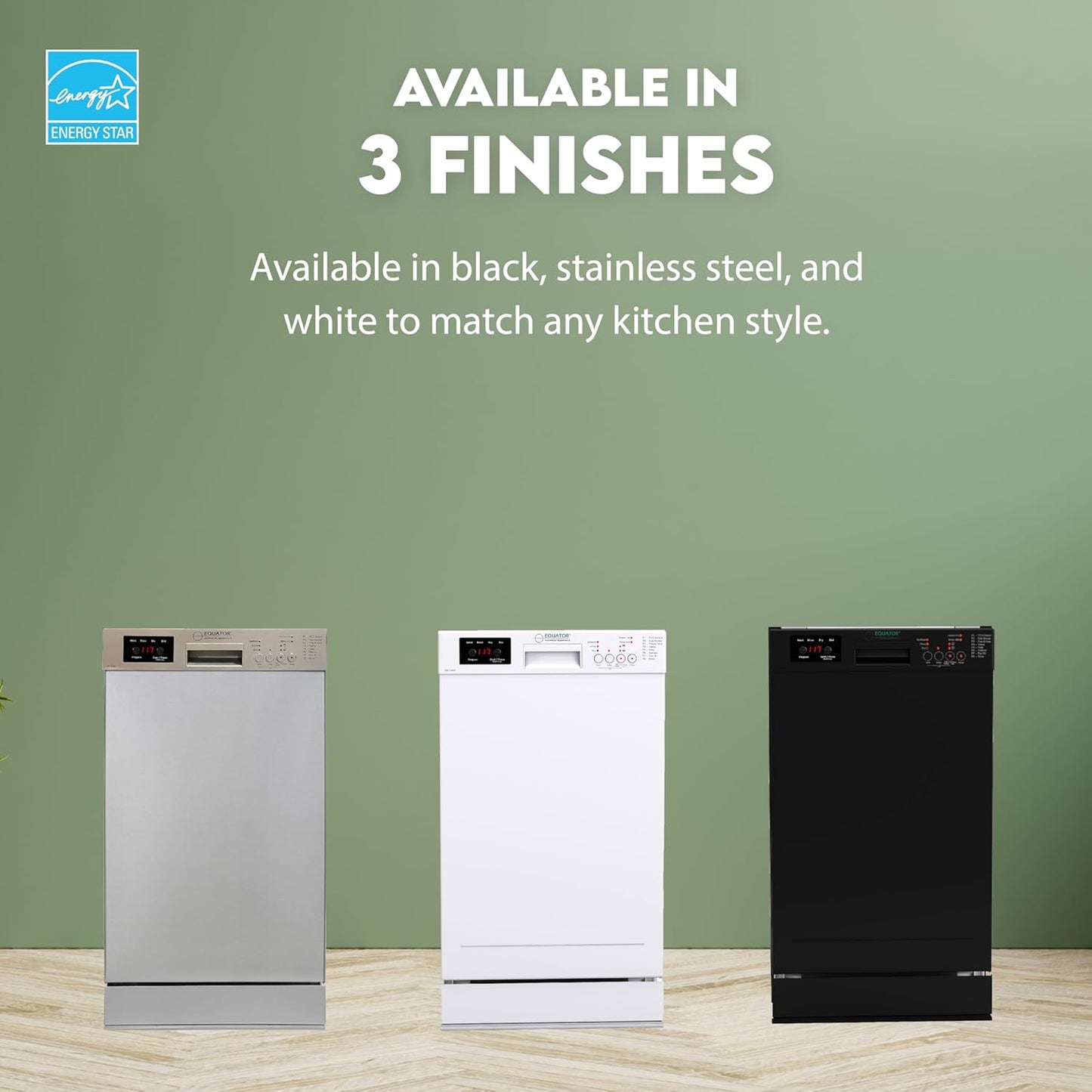 Equator 18 in Dishwasher 10 place+Wine Rack 3.4g QUIET 51 dB 110V E-Star ADA in Silver