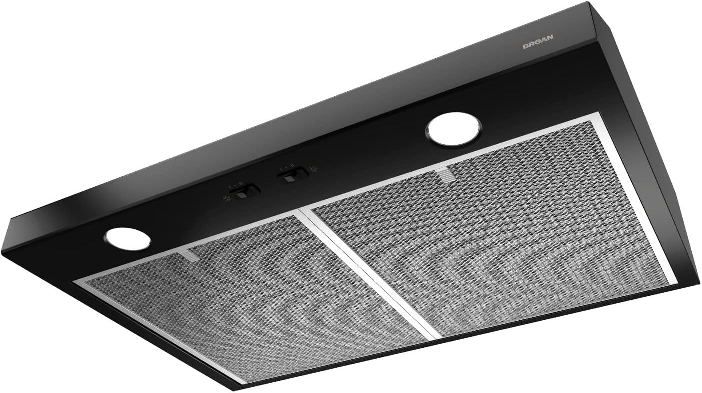 Broan-NuTone BCSD130BL Glacier 30-inch Under-Cabinet 4-Way Convertible Range Hood with 2-Speed Exhaust Fan and Light, Black