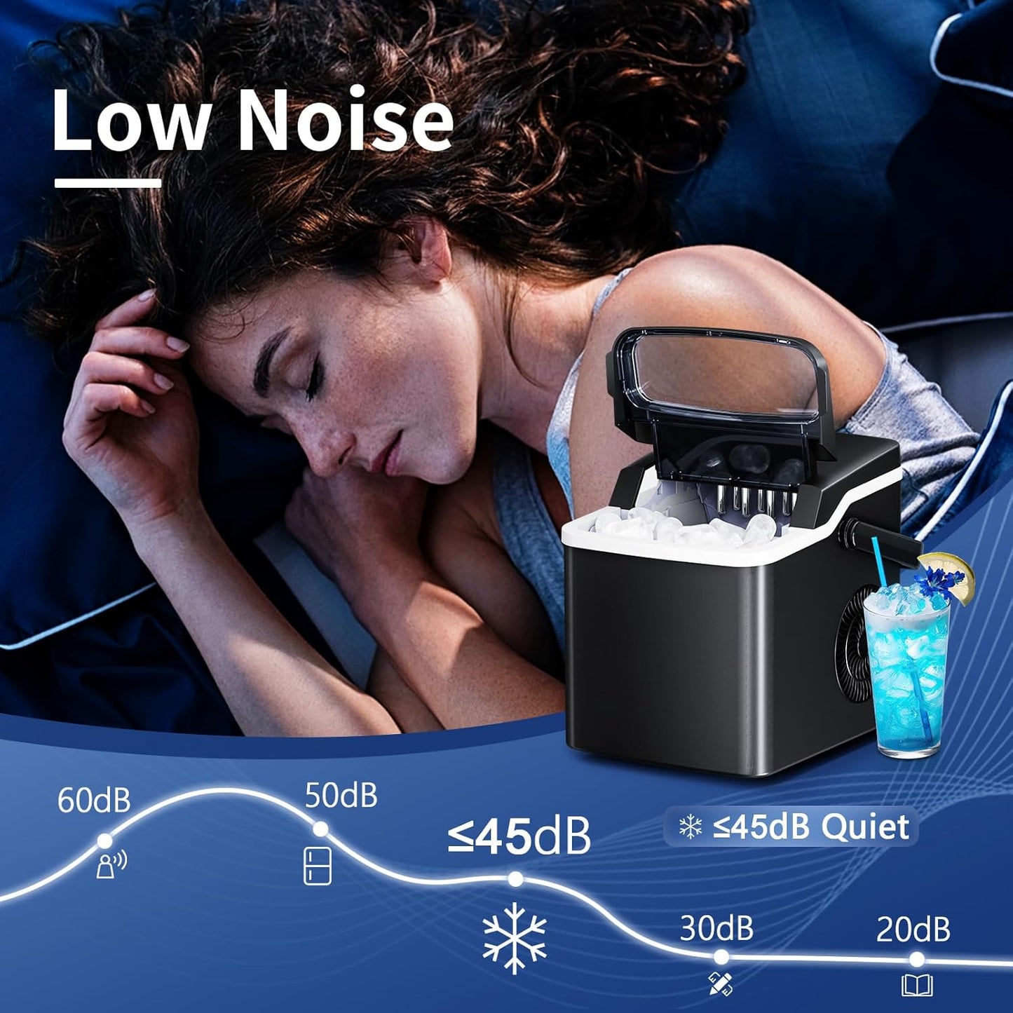 Antarctic Star Countertop Ice Maker Portable Ice Machine, Basket Handle,Self-Cleaning Ice Makers, 26Lbs/24H, 9 Ice Cubes Ready in 6 Mins, S/L ice, for Home Kitchen Bar Party (Black)
