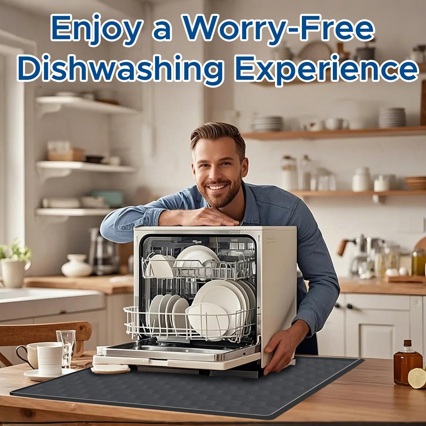 Dishwasher Drain Pan Mat with Raised Edge 24''x20'',Non-Slip Silicone Dishwashers Drain Pan Floor Mat,Anti-Leakage Dish washer Tray for Mini Dish washers,Small Kitchen Countertop Appliance