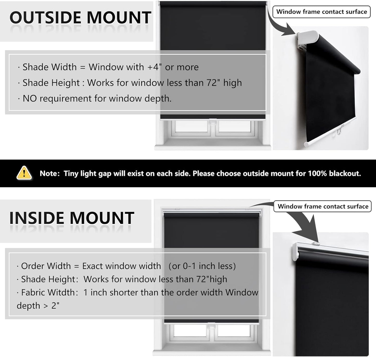 AOSKY Cordless Roller Shades Blackout Blinds for Windows Room Darkening Rolled Up Shades with Spring System, UV Protection Window Shades Door Blinds for Home and Office (34" W x 72" H, Black)