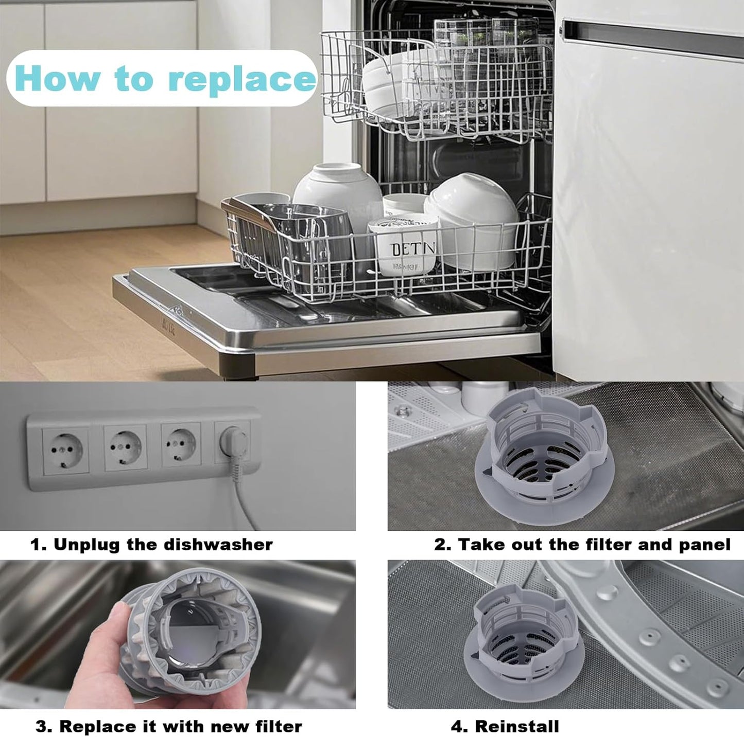 Dishwasher Filter, 645038 Micro Filter Replacement Parts Compatible with Bosch Dishwasher, Replaces AP4339631 00651097 1560725 EA3479708 PS3479708