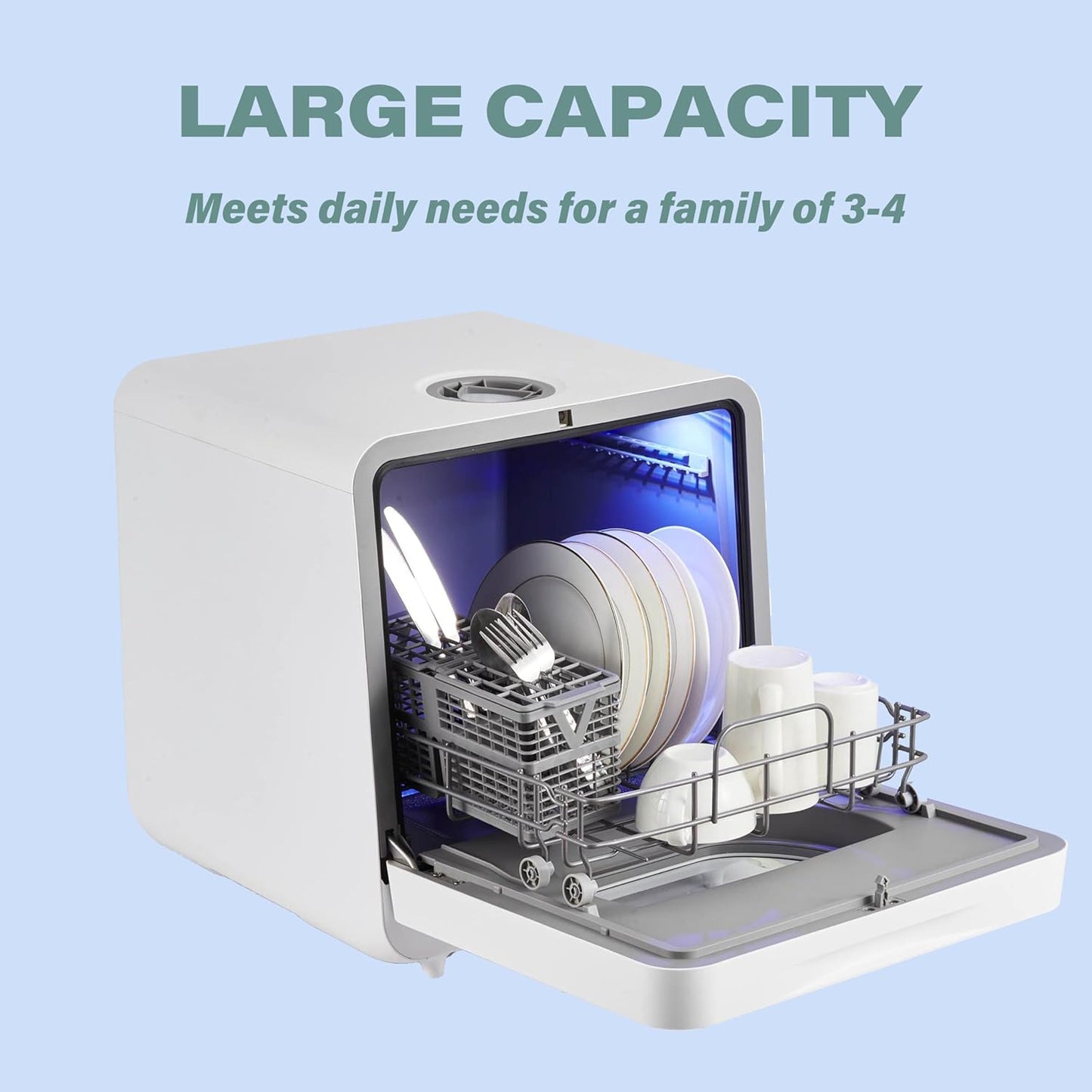 Portable Countertop Dishwashers, Compact Dishwashers, Tabletop Small Dishwasher with 5L Built-In Water Tank, 6 Washing Programs, Air-Dry Function and LED Light for Apartments& RVs