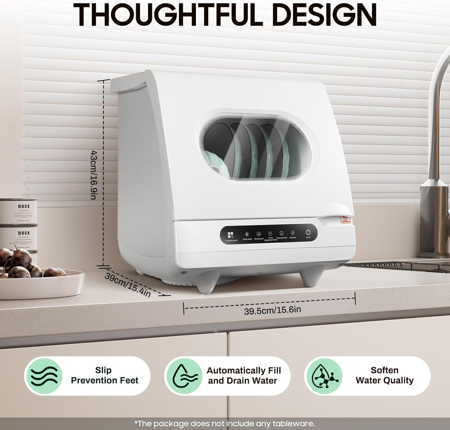 1200W Portable Countertop Dishwasher, 5 Wash Programs Mini Countertop Dishwasher with Water Tank, 360° Spray Arms Intelligent Cutlery Helper for Apartment Kitchen RV Office