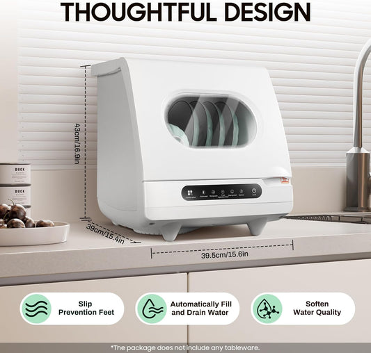 1200W Portable Countertop Dishwasher, 5 Wash Programs Mini Countertop Dishwasher with Water Tank, 360° Spray Arms Intelligent Cutlery Helper for Apartment Kitchen RV Office