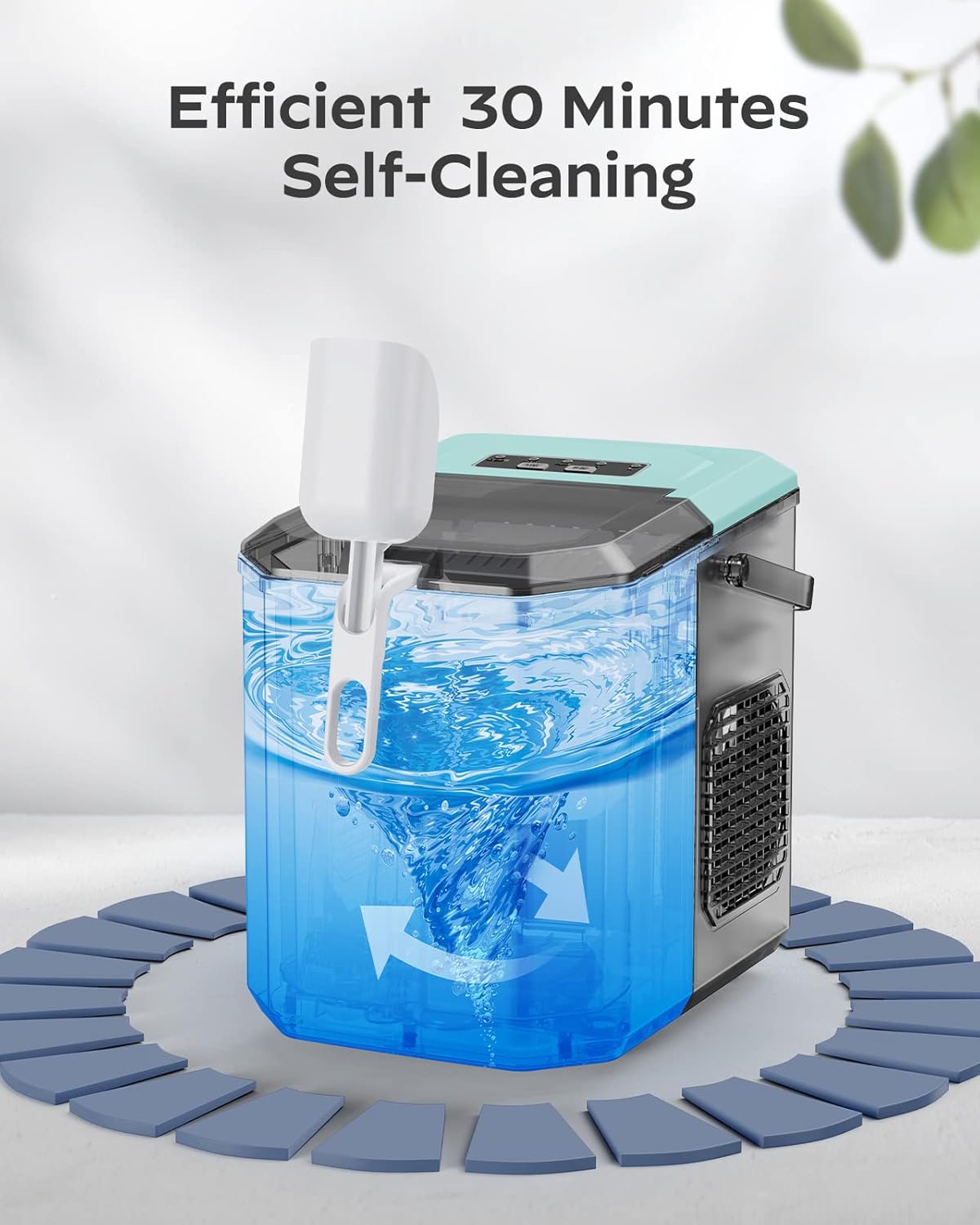 HealSmart Ice Maker for Countertop, 9 Ice Cubes Ready in 6 Mins, 26lbs Ice/24Hrs, with Self-Cleaning Feature, Ice Spoon and Basket, for Home, Kitchen, Camping, Party, Black