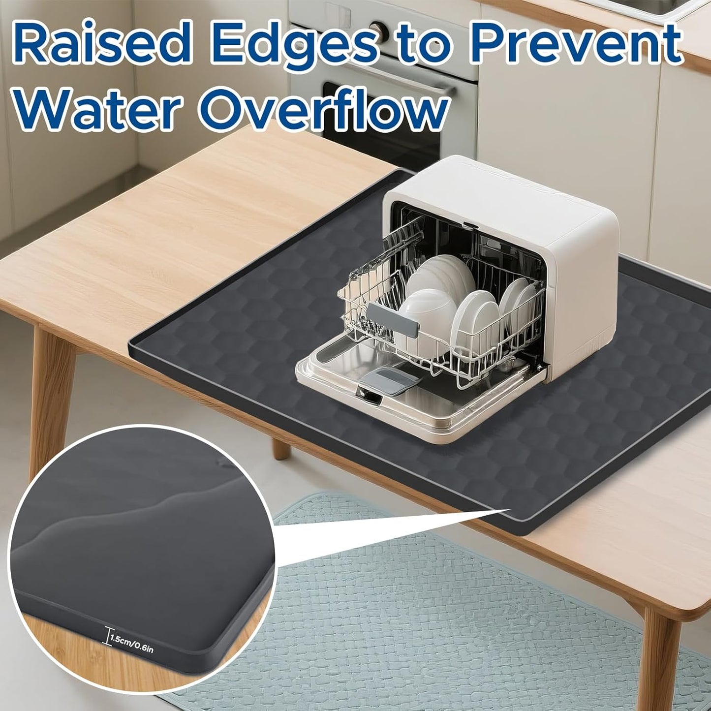 Dishwasher Drain Pan Mat with Raised Edge 24''x20'',Non-Slip Silicone Dishwashers Drain Pan Floor Mat,Anti-Leakage Dish washer Tray for Mini Dish washers,Small Kitchen Countertop Appliance