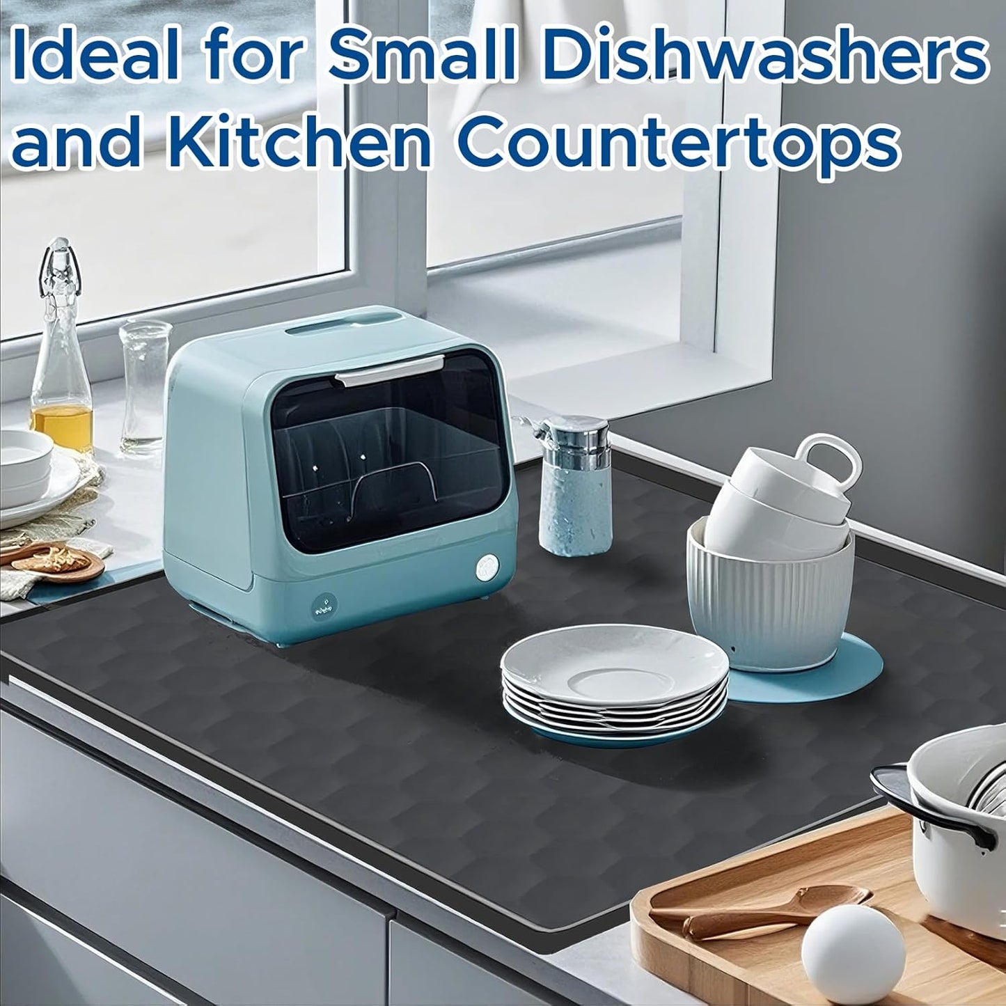 Dishwasher Drain Pan Mat with Raised Edge 24''x20'',Non-Slip Silicone Dishwashers Drain Pan Floor Mat,Anti-Leakage Dish washer Tray for Mini Dish washers,Small Kitchen Countertop Appliance