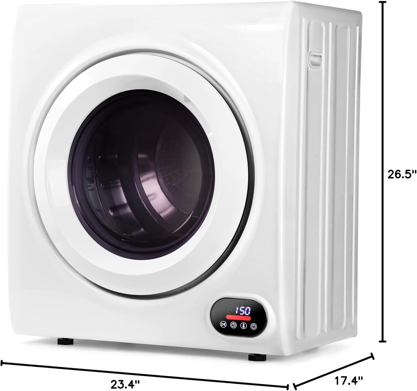 Euhomy Compact Laundry Dryer, 3.5 cu ft Front Load Stainless Steel Clothes Dryers With Exhaust Pipe, 1500W, LCD Control Panel Four-Function Portable Dryer For Apartments, Home, Dorm, White