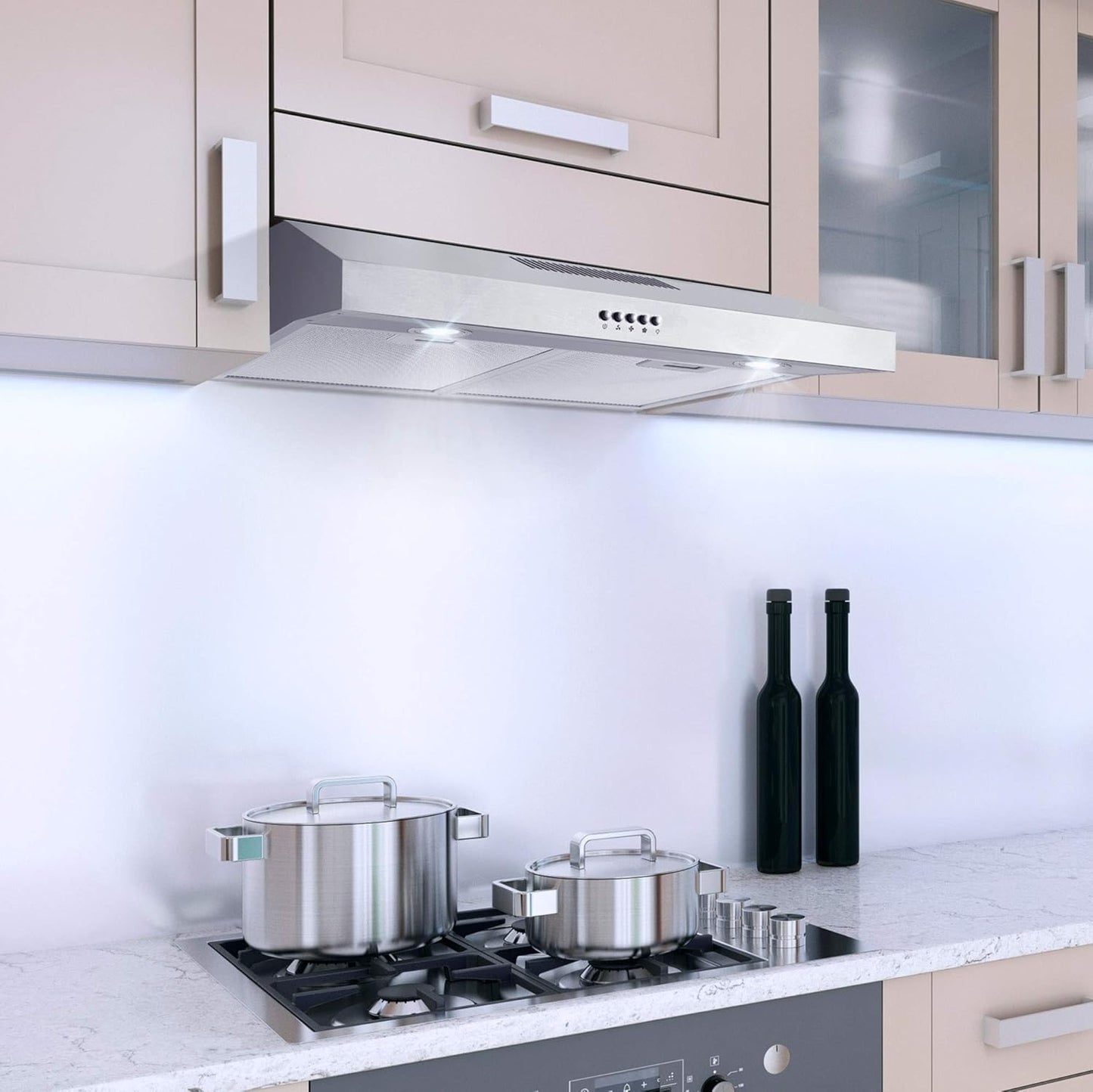 COSMO COS-5U30 30 in. Delta Collection Ducted Under Cabinet Range Hood, Button Controls, Reusable Filters, LED Lights in Stainless Steel