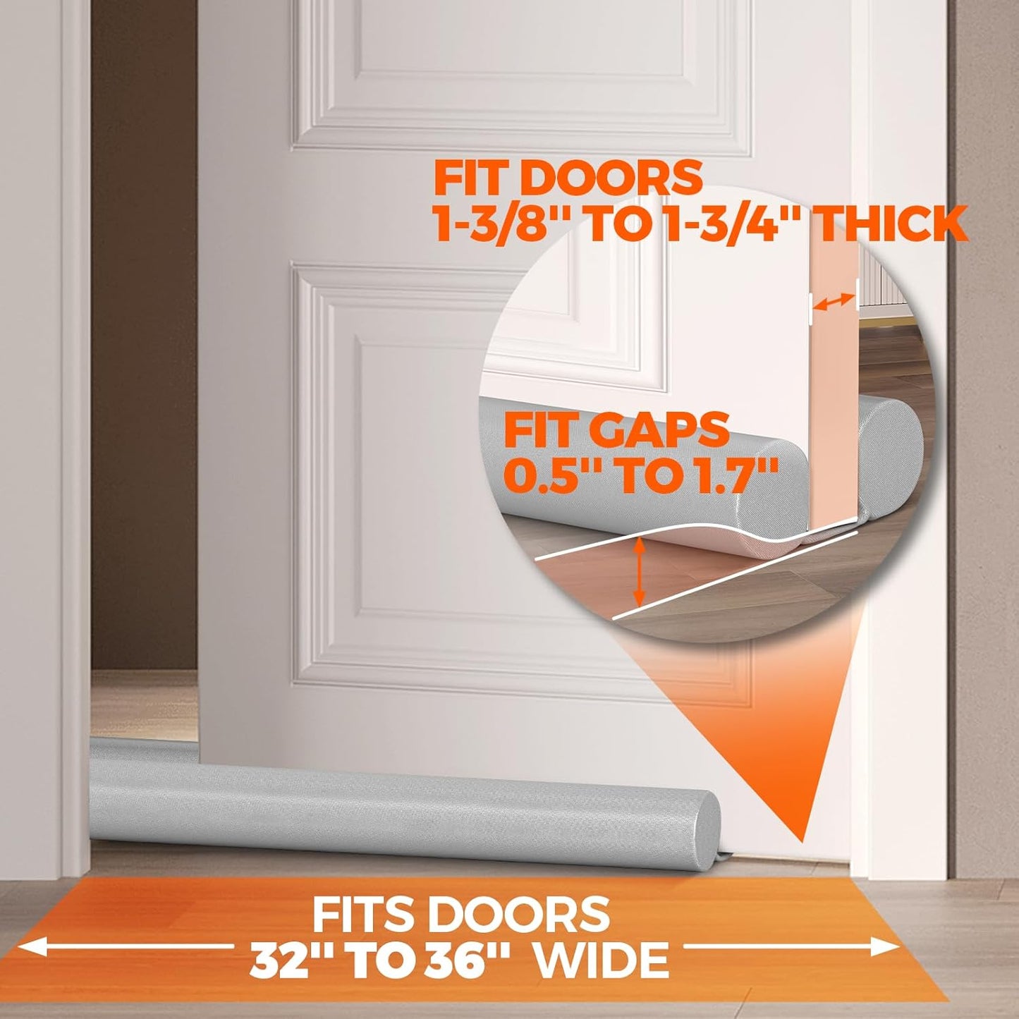 Holikme Door Draft Stopper Door Sweep Weather Stripping Noise Blocker Window Breeze Blocker Adjustable Door Sweeps, Grey