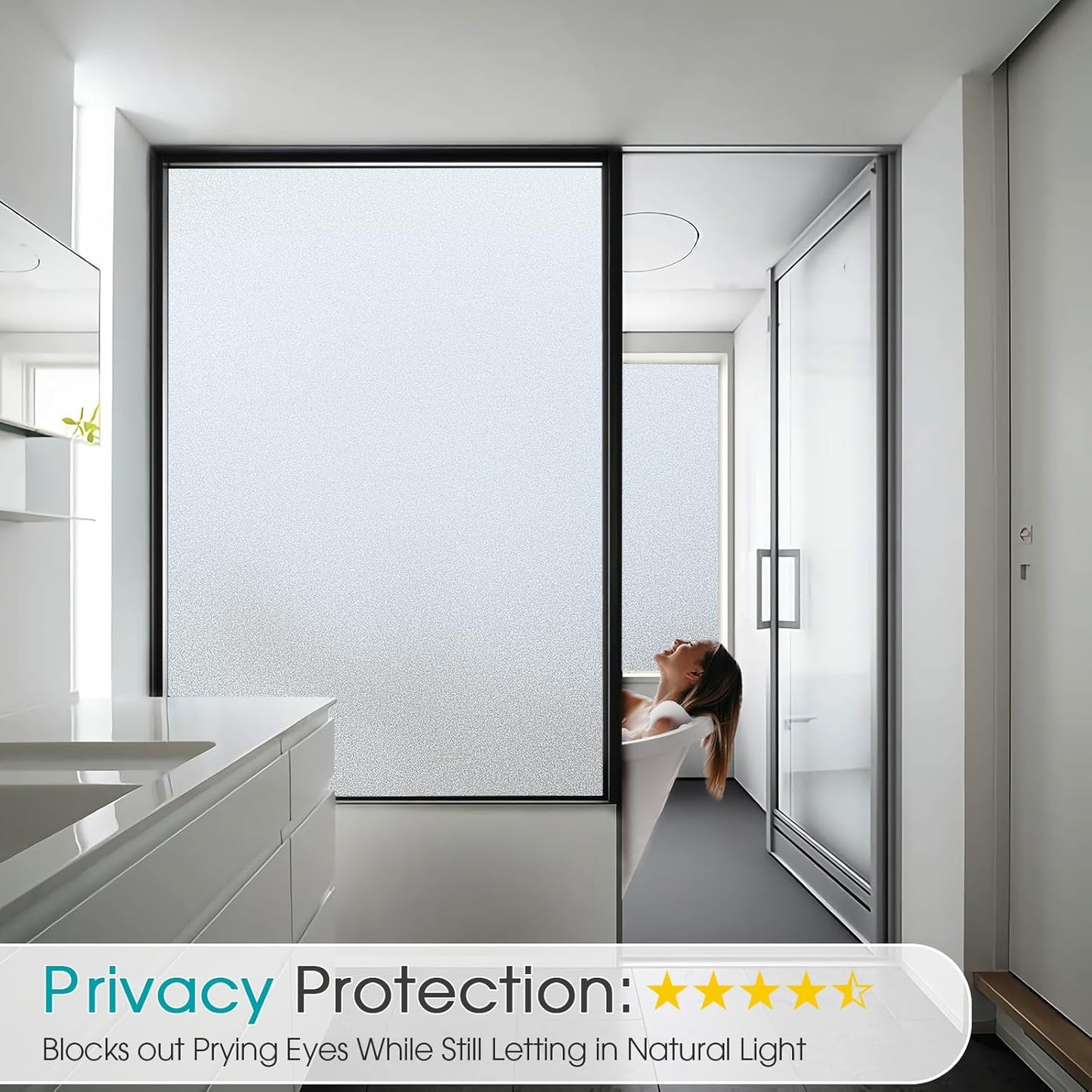 Coavas Window Privacy Film Frosted Glass Static Cling UV Sun Blocking Heat Control Window Tint Day and Night Insulation Home Bathroom Door Decorative Frosting Cover, 17.5 x 78.7 Inch, Pure