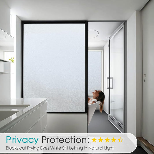 Coavas Window Privacy Film Frosted Glass Static Cling UV Sun Blocking Heat Control Window Tint Day and Night Insulation Home Bathroom Door Decorative Frosting Cover, 17.5 x 78.7 Inch, Pure