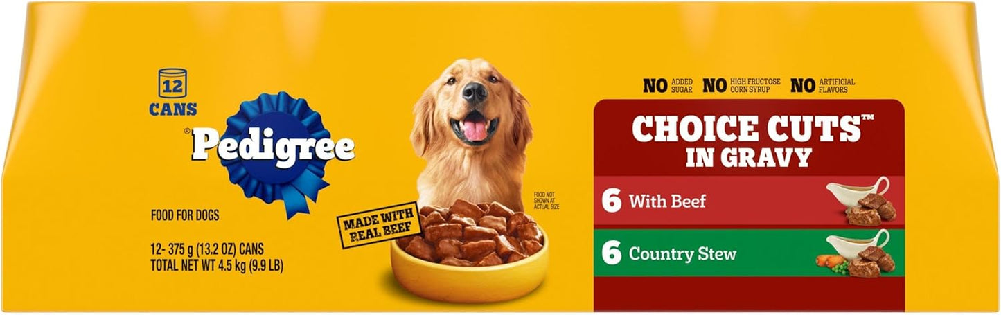 Pedigree Choice Cuts In Gravy Adult Canned Wet Dog Food With Beef Multipack, 13.2 oz. Cans (12 Count, Pack of 1)