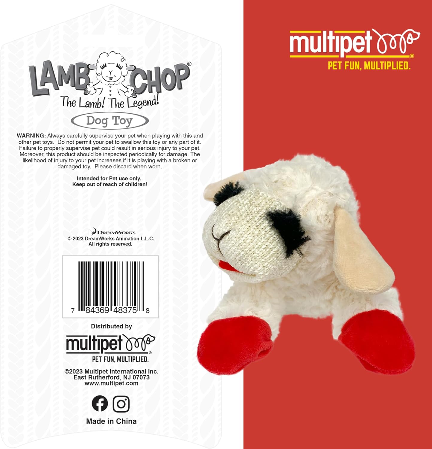 Multipet Lamb Chop Dog Plush Toy - Squeaky Dog Toy for Small & Medium Dogs - Extra Soft Plush Dog Toy - Stuffed Animal Dog Toy for Cuddling & Playing - Cute Pet Toy (10", Cream, 5 Squeakers)