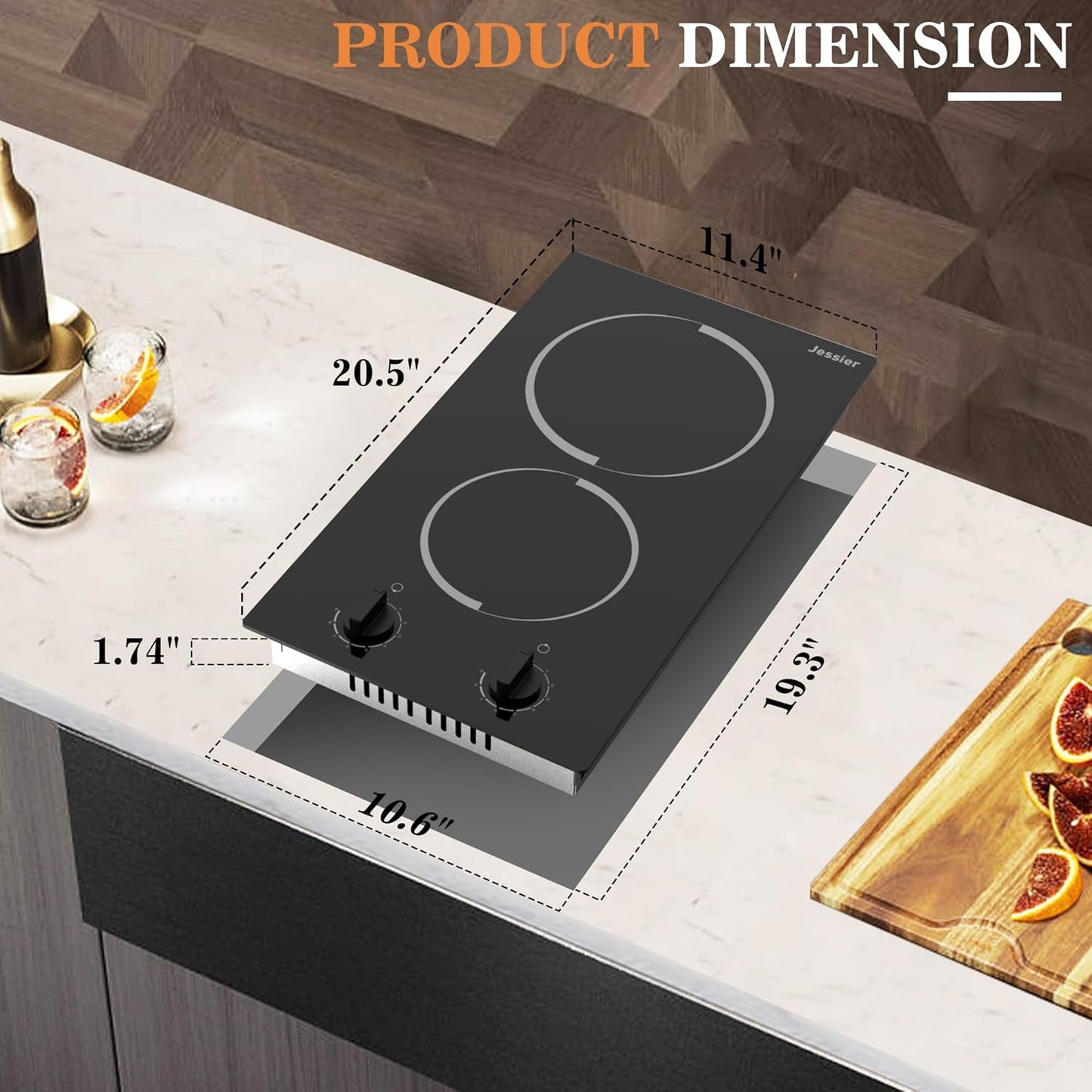 2 Burner Electric Cooktop - 12 Inch Plug in Portable 110V Electric Cook Top, Built-in & Countertop Ceramic Stove Top with Knob Control, 9 Power Levels and Overheat Protection