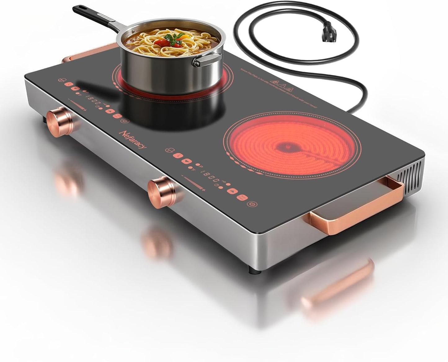 Electric Cooktop 2 Burner, 24 Inch Electric Stove with Touch & Knob Control, 2000W Ceramic Cooktop 110V Plug in, 240Mins Timer, Safety Lock & 9 Heating Levels, Overheat Protection(Red)