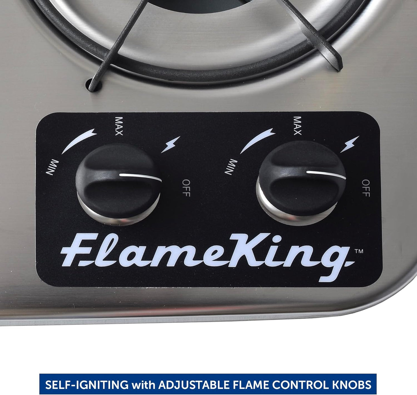 Flame King YSNHT600 2-Burner Built-in RV Cooktop Propane Stove, 7200 and 5200 BTU Burners, Self-Igniting, Cover Included, Silver, 18.5" x 13" x 4.5"