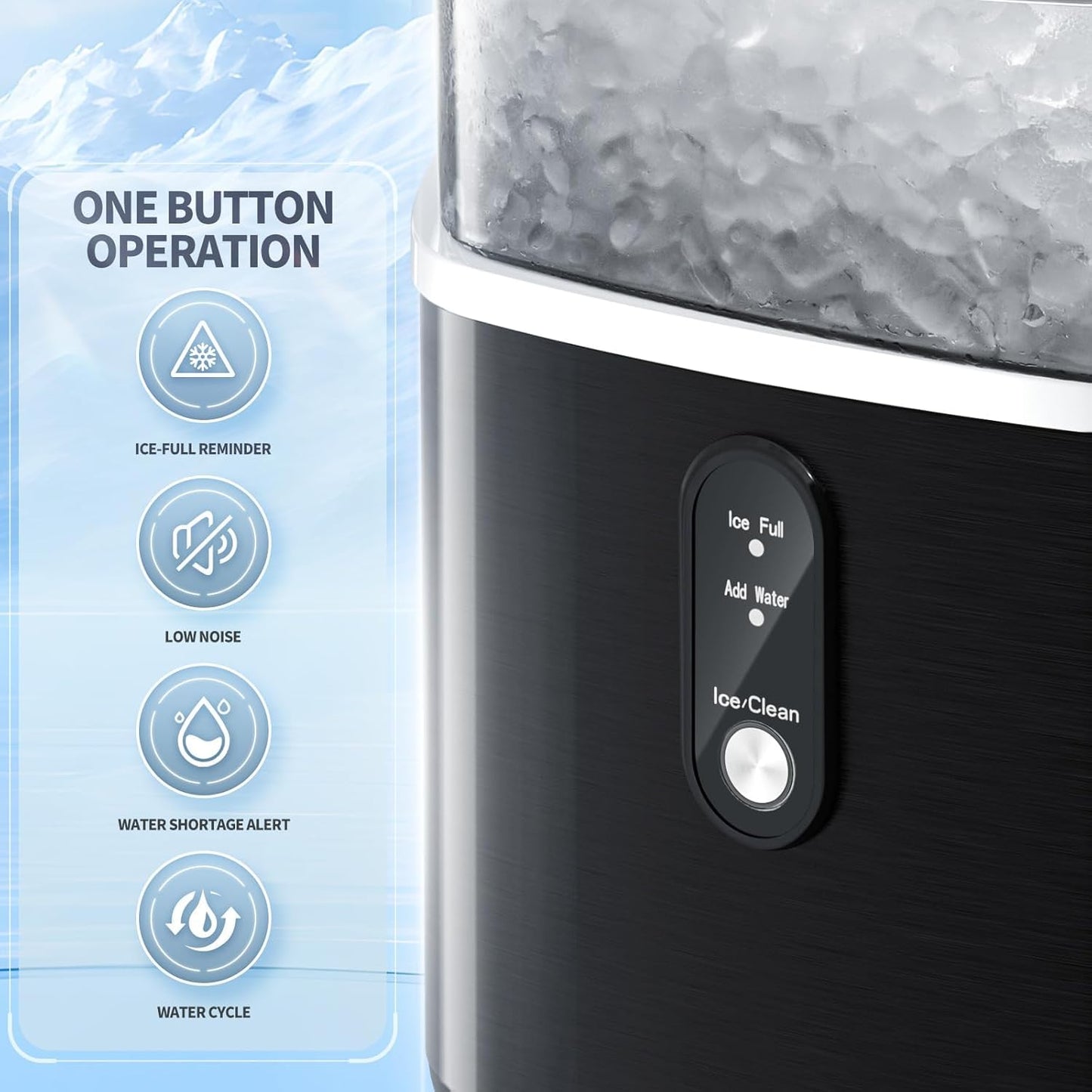 Nugget Ice Maker Countertop,Ready in 6 Mins, 34lbs/24H,Auto-Cleaning Portable Ice Maker with Basket and Scoop, for Home/Kitchen/Camping/RV. (Black)