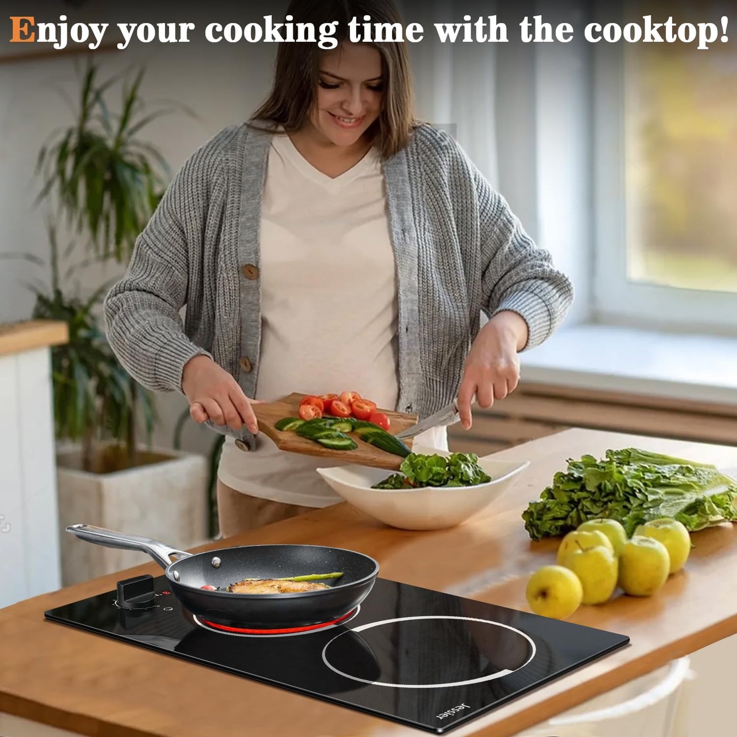 2 Burner Electric Cooktop - 12 Inch Plug in Portable 110V Electric Cook Top, Built-in & Countertop Ceramic Stove Top with Knob Control, 9 Power Levels and Overheat Protection