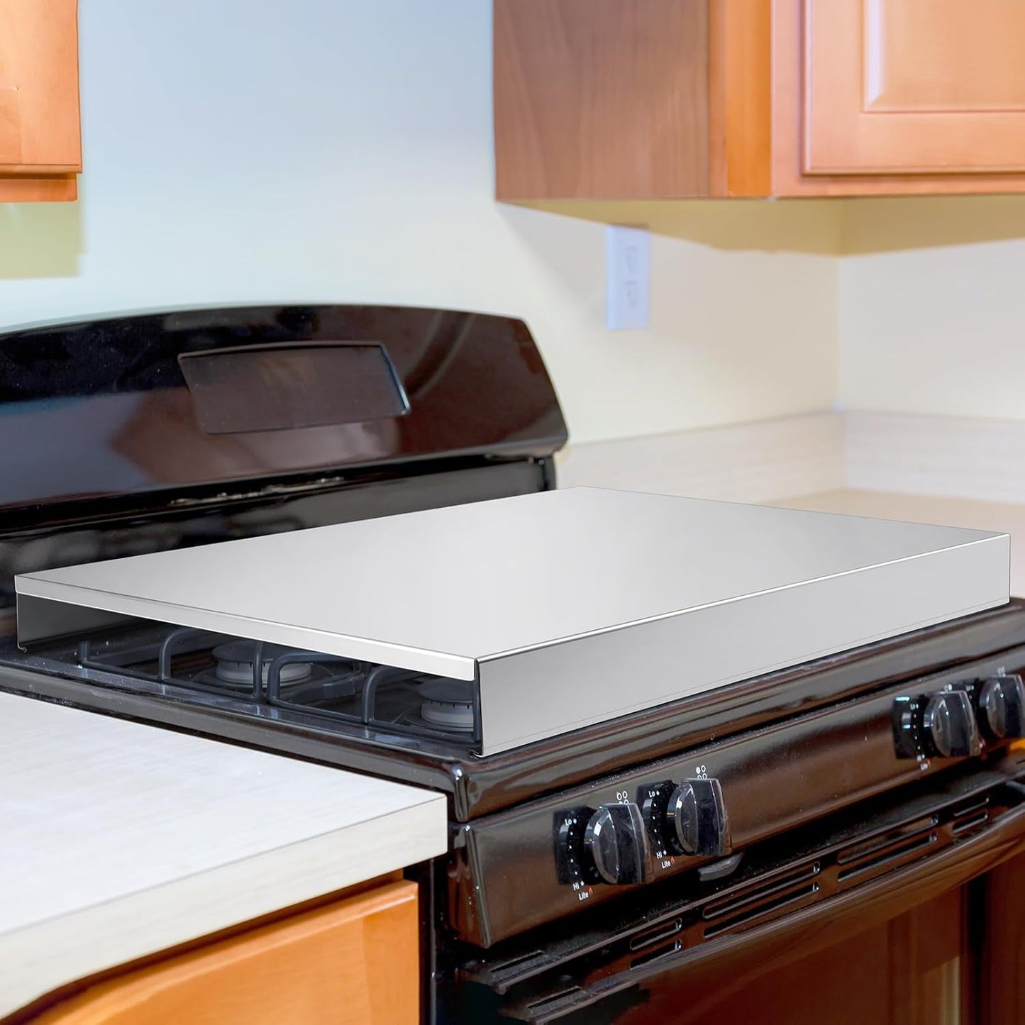 Therwen Stainless Steel Gas Stove Top Cover Noodle Board Cooktop Cover Large Electric Stove Burner Covers Provides Extra Work Counter, 30'' x 22'' x 2.5'' (Silver)