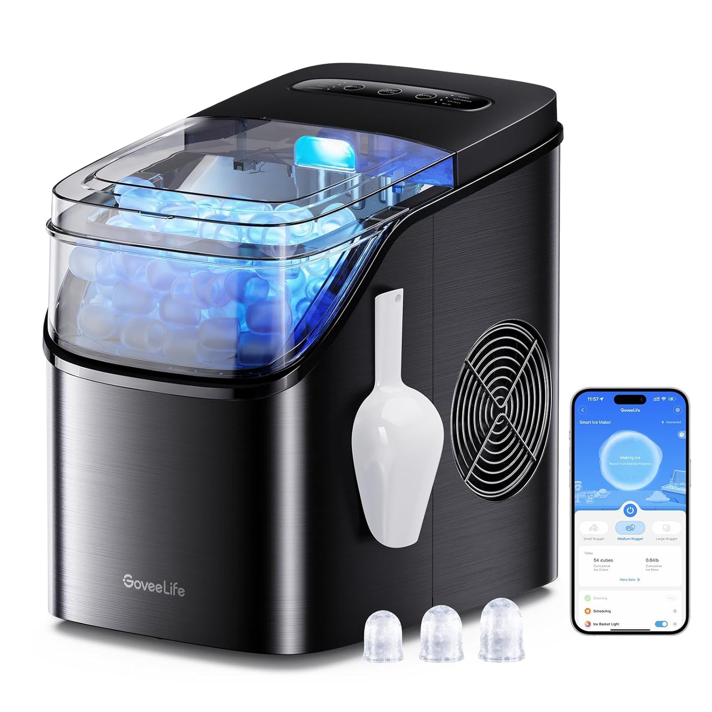 EUHOMY Countertop Ice Maker Machine with Handle, 26lbs in 24Hrs, 9 Ice Cubes Ready in 6 Mins, Auto-Cleaning Portable Ice Maker with Basket and Scoop, for Home/Kitchen/Camping/RV.