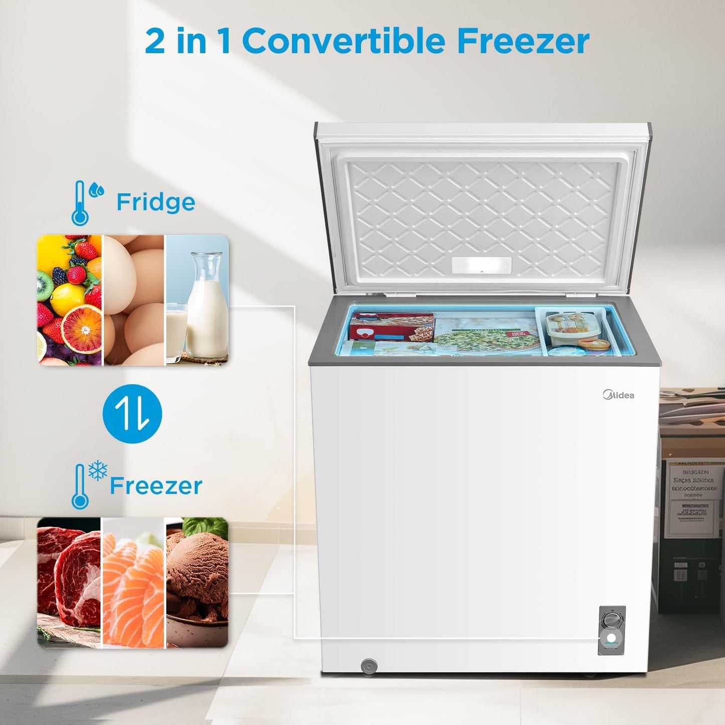 Midea MERC07C4BAWW 7.0 Cubic Feet Chest Freezer Cu.ft-Convertible, White