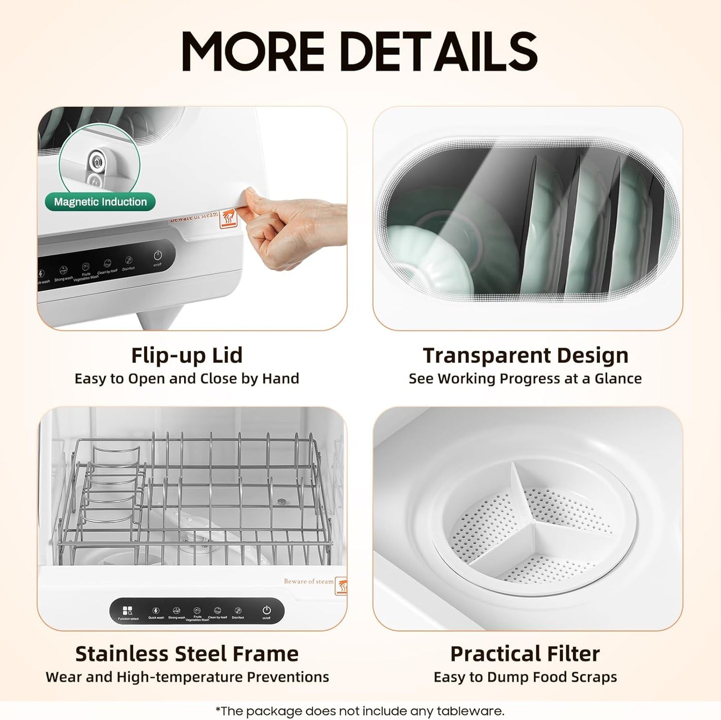1200W Portable Countertop Dishwasher, 5 Wash Programs Mini Countertop Dishwasher with Water Tank, 360° Spray Arms Intelligent Cutlery Helper for Apartment Kitchen RV Office