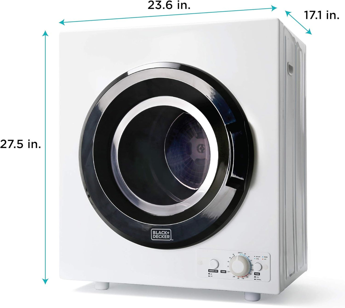 BLACK+DECKER BCED26 Compact Dryer for Standard Wall Outlet, Small, 5 Modes, Load Volume 8.8 lbs., White