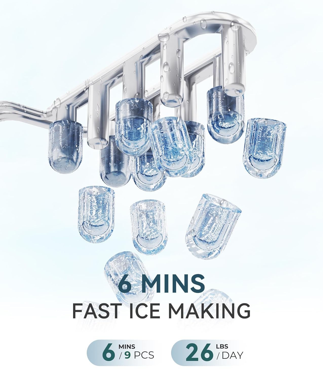 Silonn Ice Makers Countertop, 9 Cubes Ready in 6 Mins, 26lbs in 24Hrs, Self-Cleaning Ice Machine with Ice Scoop and Basket, 2 Sizes of Bullet Ice for Home Kitchen Office Bar Party, Red