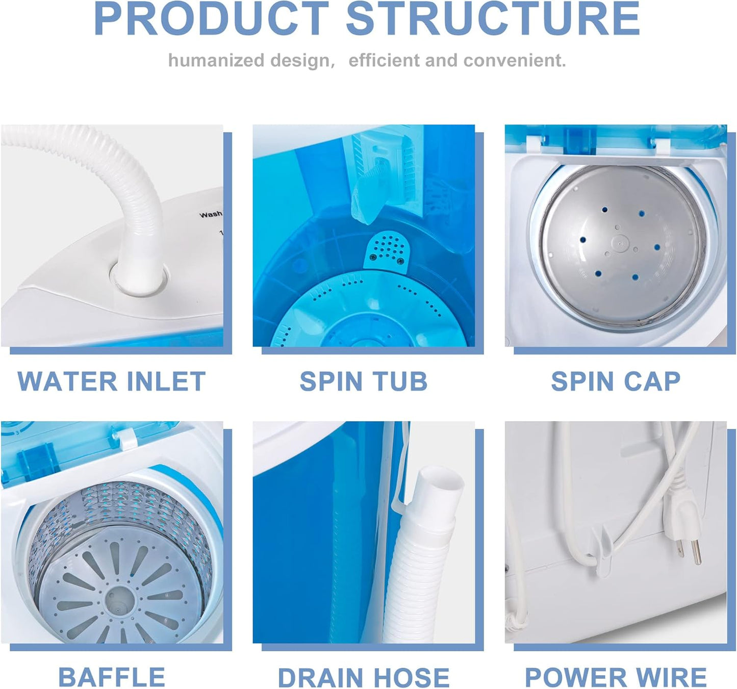 SUPER DEAL Small Portable Washing Machine 9.9lb Mini Compact Washer Twin Tub Laundry Machine Top Load Spinning and Washing Combo 6.57 FT Inlet Gravity Drain Hose