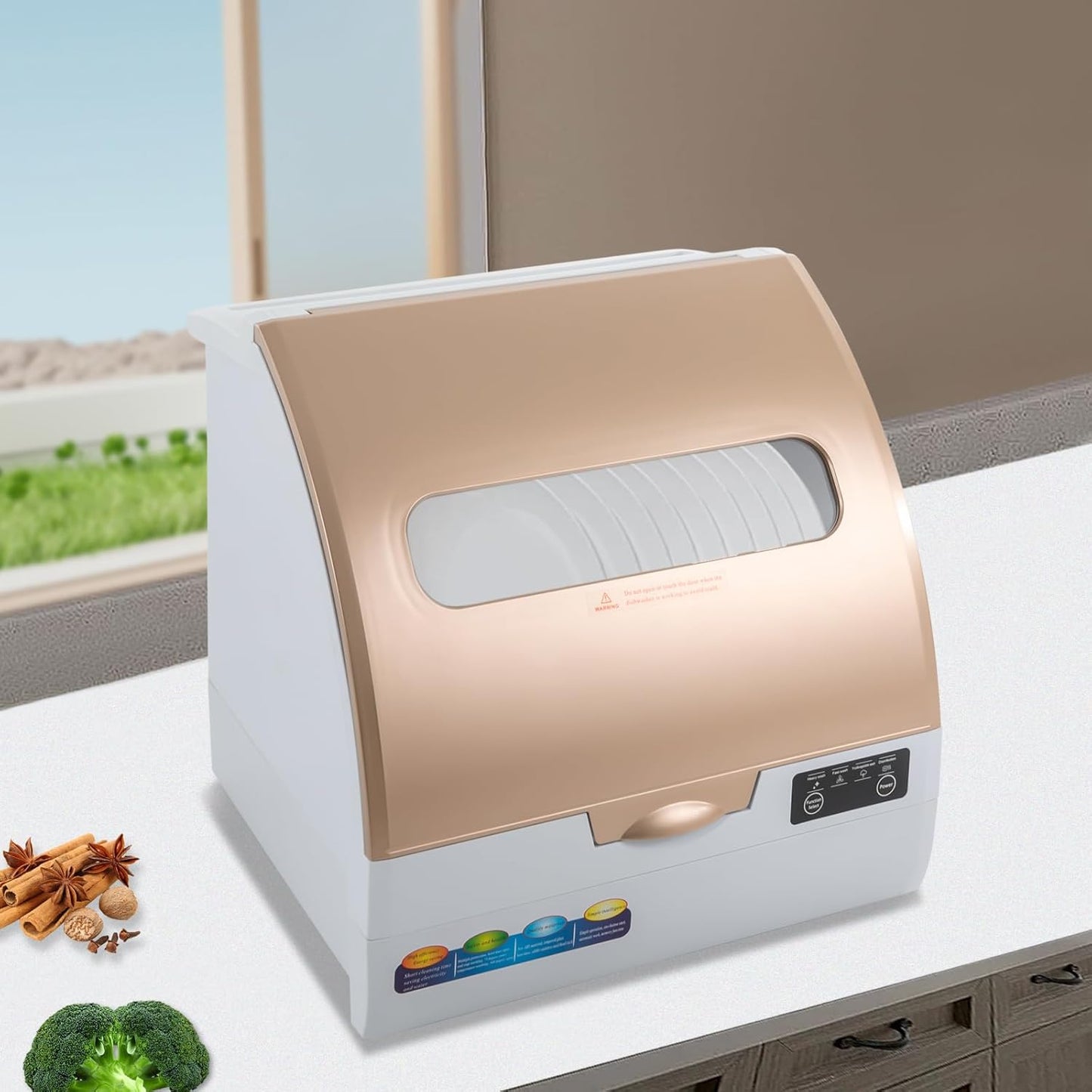 900W Portable Countertop Dishwasher with 4Programs,360° Dual Spray 162℉ High-Temp& Air-Refresh Function and Touch Screen for Small Apartments, Dorms and RVs,No Hookup Needed