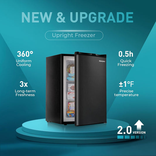 EUHOMY Upright freezer, 3.0Cubic Feet, Single Door Compact Mini Freezer with Reversible Door,Small freezer for Home/Dorms/Apartment/Office, Black