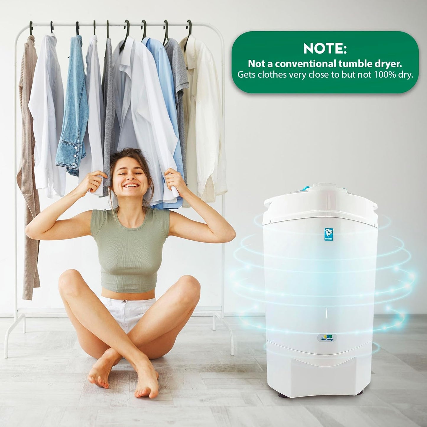 The Laundry Alternative Ninja Spin Dryer - Portable for Clothes, 3200 RPM With High Tech Suspension System - for Apartments, RV Travel - Emerald