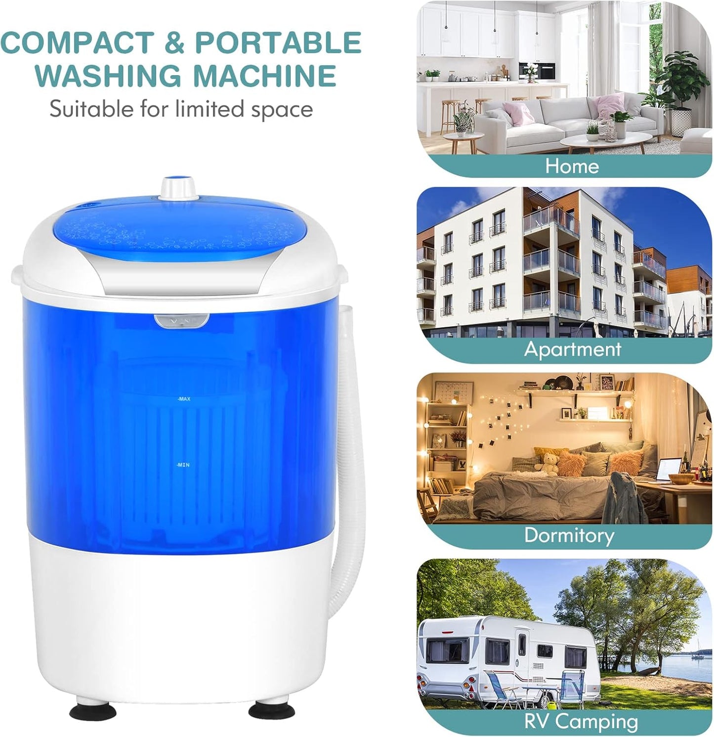 Giantex GX24977-PE, Mini Washer and Spinner Combo, 5.5lbs, Semi-automatic Compact Laundry Apartment Dorm RV Portable Washing Machine, 5.5 LBS Capacity