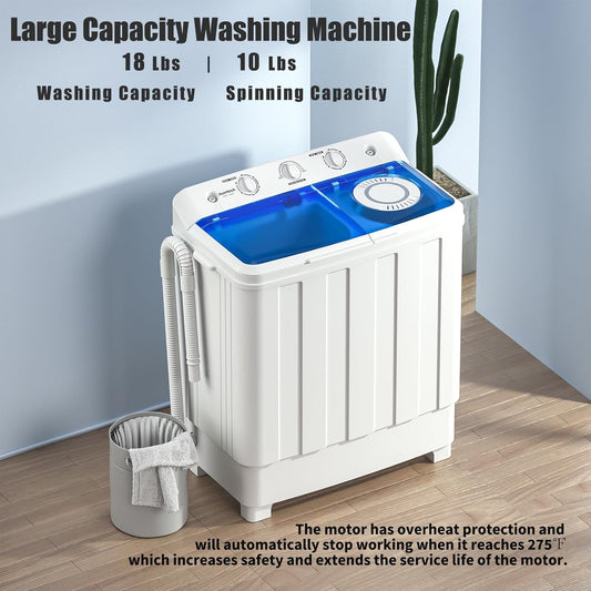 Auertech Portable Washing Machine, 28lbs Twin Tub Washer Mini Compact Laundry Machine with Drain Pump, Semi-automatic 18lbs Washer 10lbs Spinner Combo for Dorms, Apartments, RVs