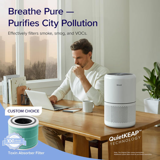LEVOIT Air Purifier for Home Allergies Pets Hair in Bedroom, Covers Up to 1074 ft² by 56W High Torque Motor, 3-in-1 Filter with HEPA Sleep Mode, Remove Dust Smoke Pollutants Odor, Core300-P, White