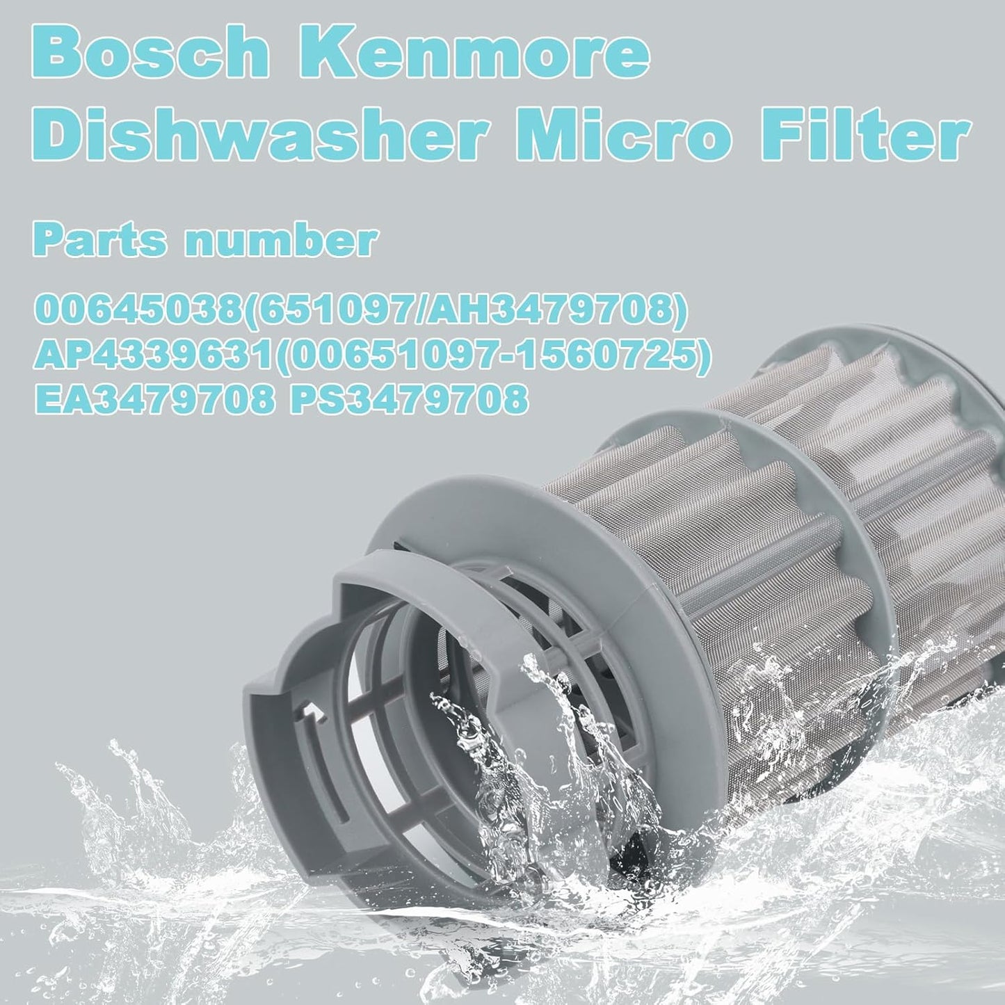 Dishwasher Filter, 645038 Micro Filter Replacement Parts Compatible with Bosch Dishwasher, Replaces AP4339631 00651097 1560725 EA3479708 PS3479708