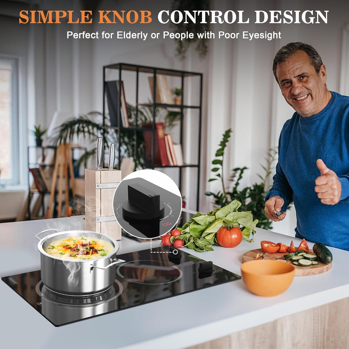 2 Burner Electric Cooktop - 12 Inch Plug in Portable 110V Electric Cook Top, Built-in & Countertop Ceramic Stove Top with Knob Control, 9 Power Levels and Overheat Protection