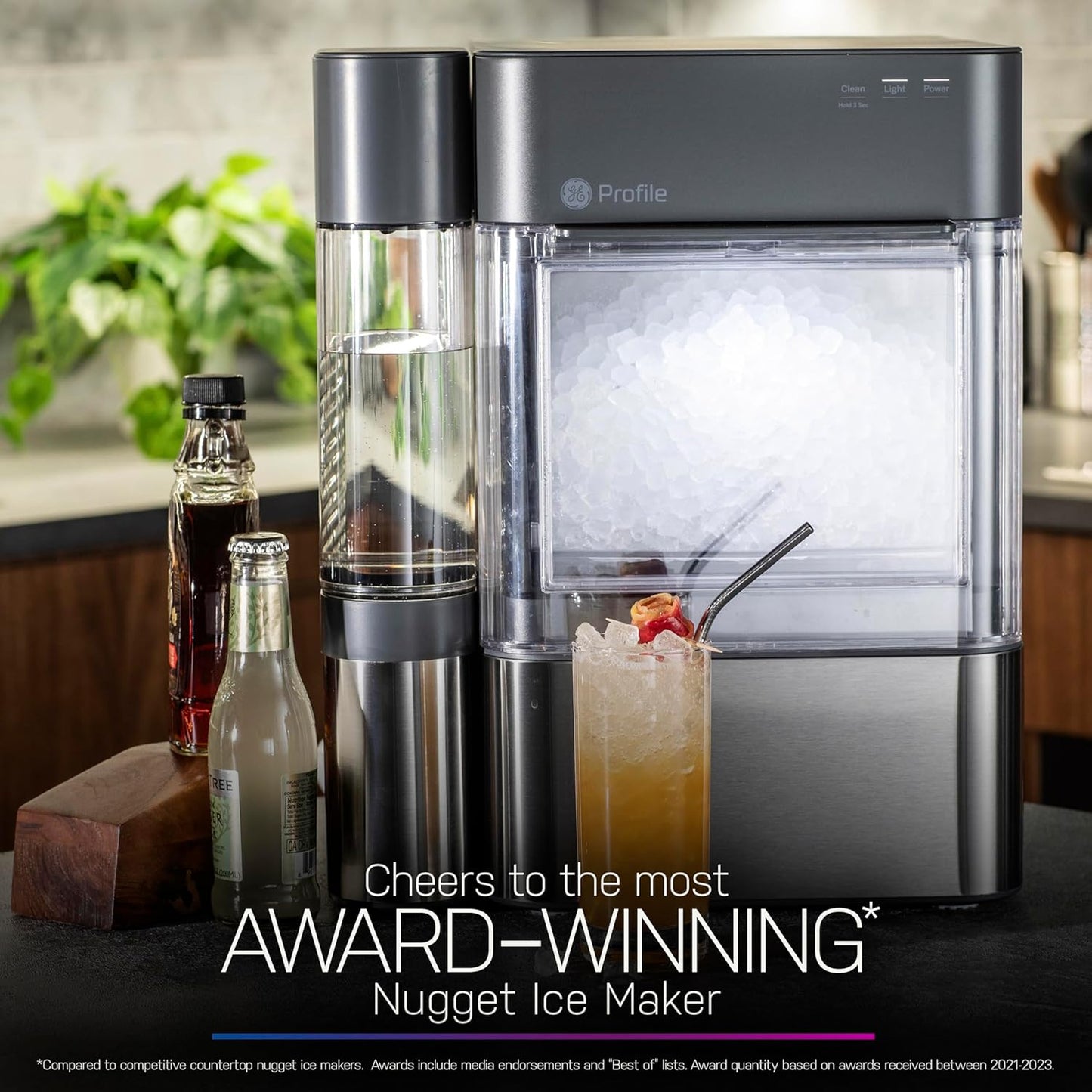 GE Profile Opal 2.0 with 0.75 Gallon Tank, Chewable Crunchable Countertop Nugget Ice Maker, Scoop included, 38 lbs in 24 hours, Pellet Ice Machine with WiFi & Smart Connected, Black Stainless Steel