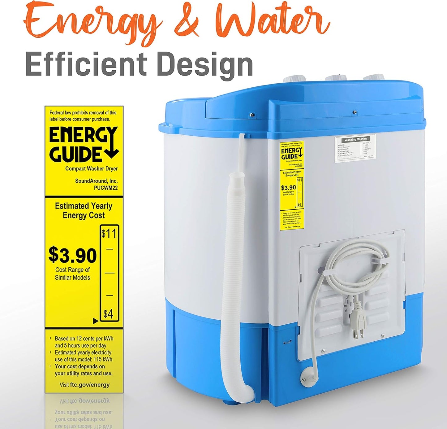 Pyle Portable 2-in-1 Washing Machine&Spin-Dryer-Convenient Top-Loading Easy Access,Energy&Water Efficient Design,Ideal for Smaller Loads-No Special Parts or Plumbing Required-2 FT Drainage Hose