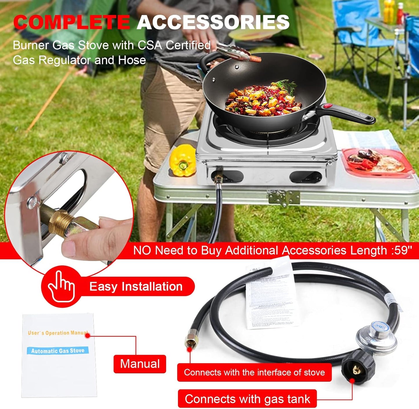 Propane Gas Cooktop，Single Burner Gas Stove Stainless Steel Portable Gas Stove，Auto Ignition Camping Single Burner LPGfor RV, Apartments, Outdoor