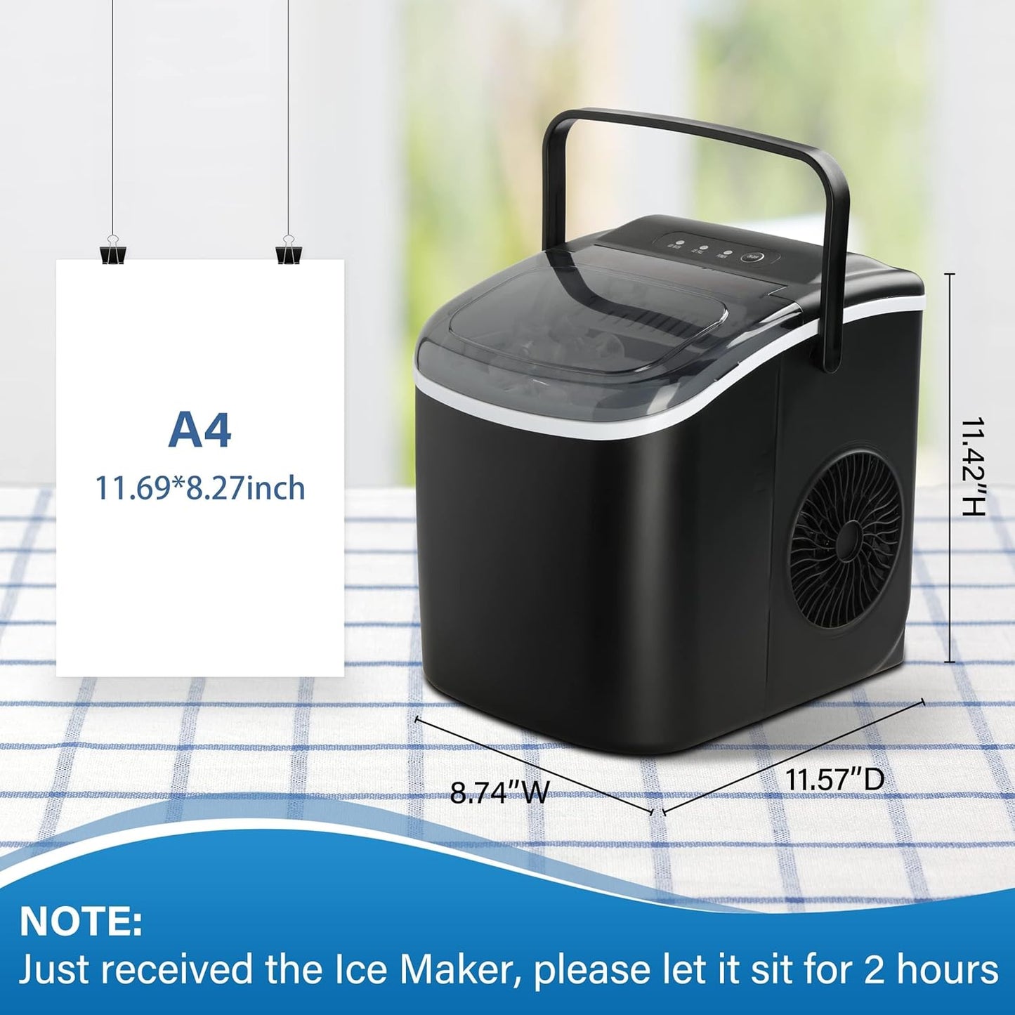 HealSmart Ice Maker for Countertop, 26lbs Ice/24Hrs, 9 Ice Cubes Ready in 6 Mins, Self-Cleaning Feature, Ice Spoon and Basket Included, for Home, Kitchen, Camping, Party, Black New