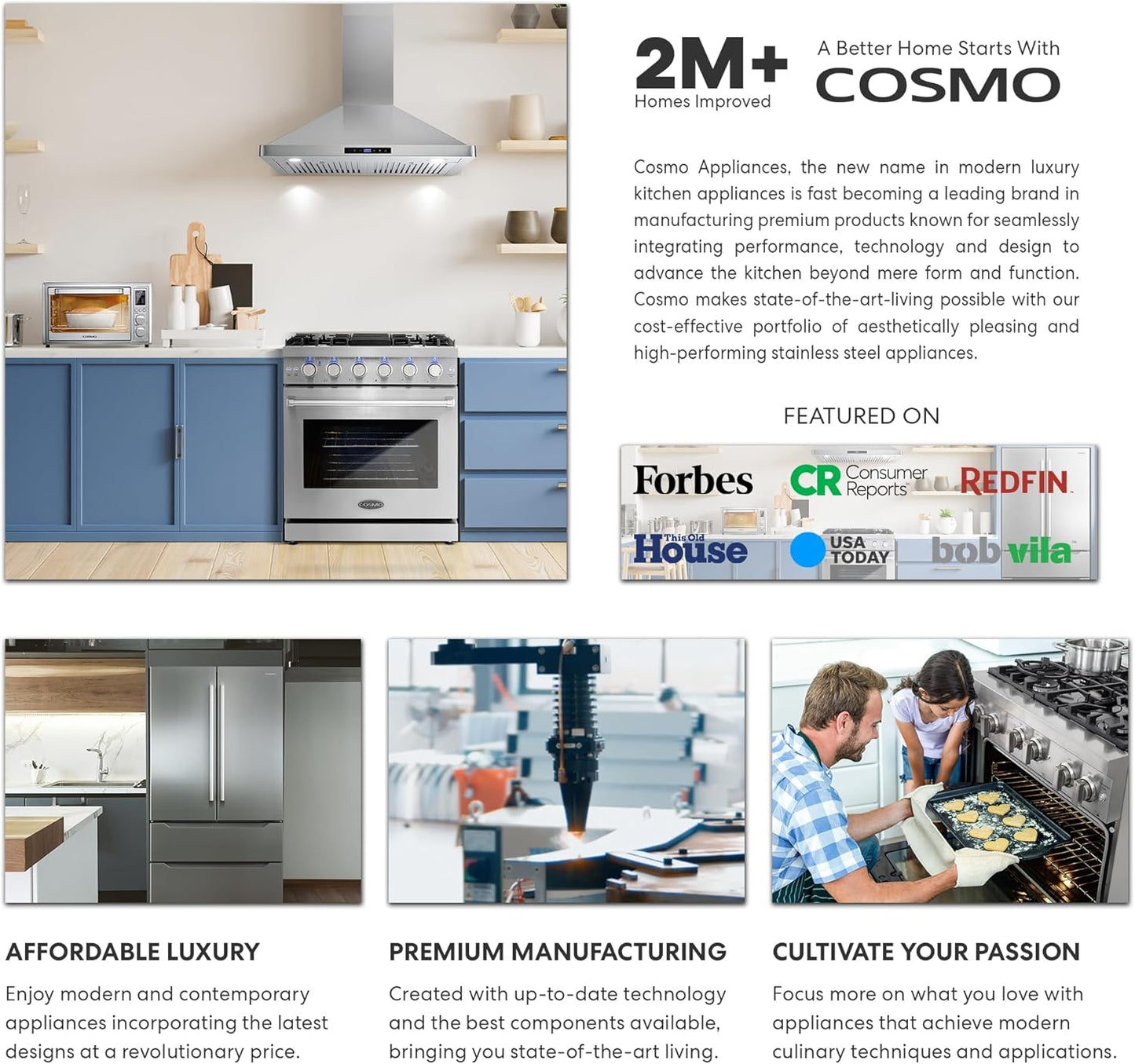 COSMO COS-668AS750 30 in. Vista Collection 380 CFM Ducted Wall Mount Range Hood, Touch Controls, LED Lights, Stainless Steel