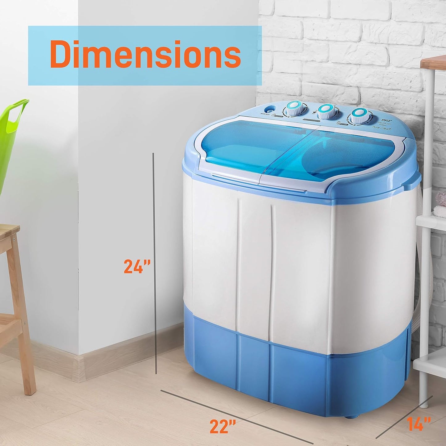 Pyle Portable 2-in-1 Washing Machine&Spin-Dryer-Convenient Top-Loading Easy Access,Energy&Water Efficient Design,Ideal for Smaller Loads-No Special Parts or Plumbing Required-2 FT Drainage Hose