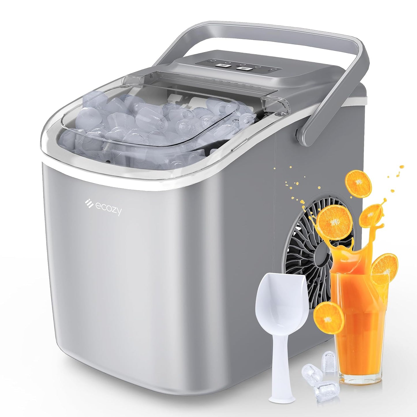 Silonn Ice Makers Countertop, 9 Cubes Ready in 6 Mins, 26lbs in 24Hrs, Self-Cleaning Ice Machine with Ice Scoop and Basket, 2 Sizes of Bullet Ice for Home Kitchen Office Bar Party, Red